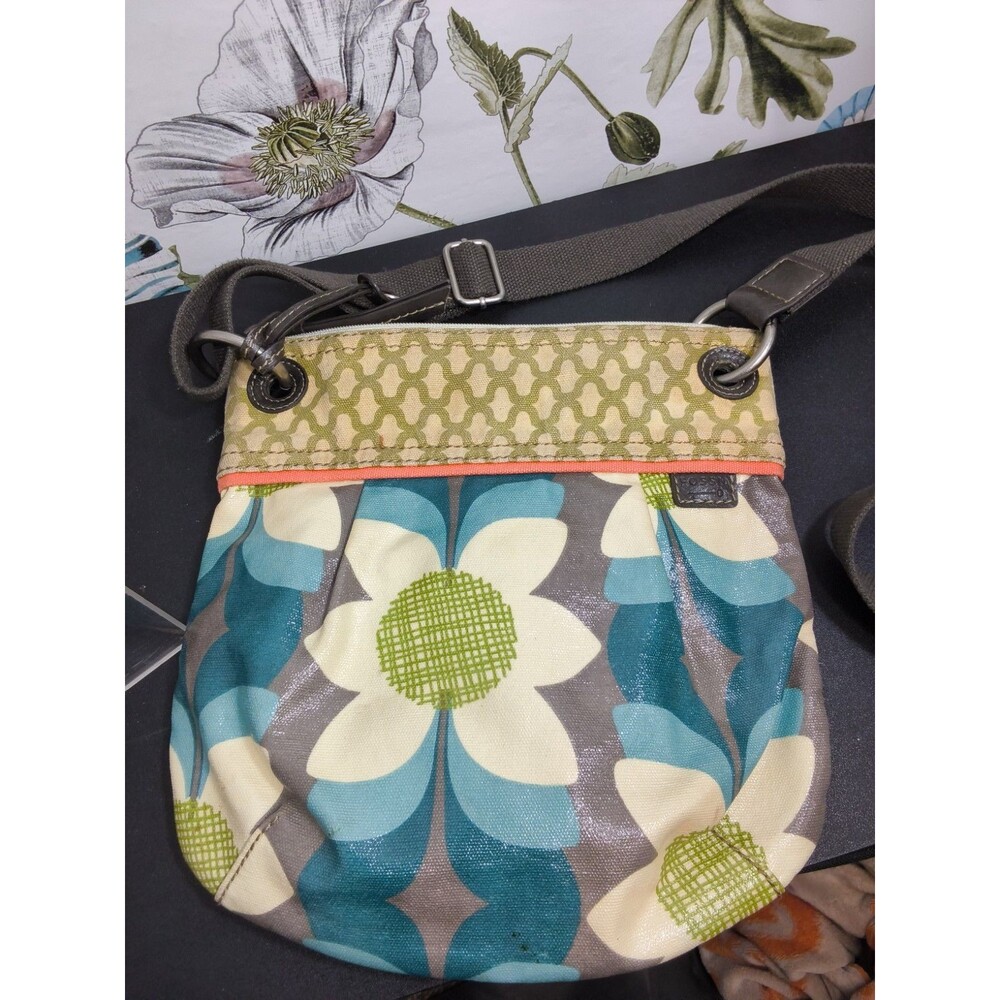 Fossil Key-Per Crossbody bag Blue Green Floral Retro Canvas